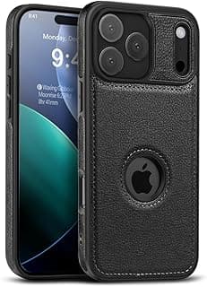 for iPhone 16 Pro Max Leather Case Cover, Thin Flexible Soft Luxury Retro Premium Classic Anti Scratch Shockproof Phone Case (Black, iPhone 16 Pro Max)