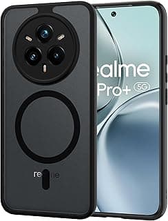 جراب لهاتف Realme 14 Pro Plus 5G، جراب مغناطيسي متوافق مع MagSafe، ظهر PC مطفي شفاف مضاد للبصمات والخدش + ممتص صدمات TPU، أسود