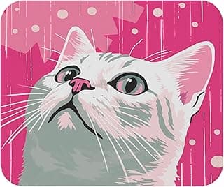 ماوس باد Pop Art Cat بتصميم قطة وردي لطيف - ماوس باد عصري - سطح ناعم، قاعدة غير قابلة للانزلاق، مفرش مكتب للكمبيوتر واللابتوب
