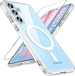 جراب لسامسونج Galaxy S24 FE مقاس 6.7 بوصة، جراب مغناطيسي يدعم Magsafe مع واقي شاشة زجاجي [مقاوم للصدمات عسكري]، غطاء خلفي مطفي شفاف، سامسونج S24 FE 5G، شفاف