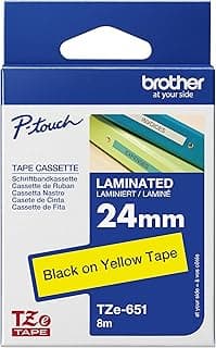 شريط لاصق أصلي TZe-651 مقاس 24 مم لطابعات Brother، أسود على أصفر