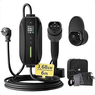 كابل شحن Type 2 Schuko 3.68 كيلو وات [1-Phase, 6m, 6-16A]، شواحن EV مع شاشة رقمية للتحكم للسيارات الكهربائية، شاحن EV لسيارات 3008/508، C5X، DS7، GLA، Q3، X3، ZOE، ID.3، ID.4 وغيرها