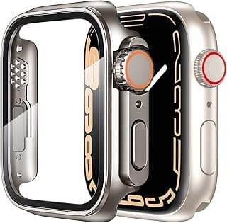 Tensea for Apple Watch Screen Protector Case Series 8 7 45mm【Apple Watch Ultra Style Case】, iWatch Protective Face Cover Look Like Ultra with Tempered Glass Film for Women Men (45 mm, Titanium)