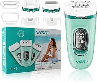 V-762 Professional 3-in-1 Lady Epilator for Women, Rechargeable Cordless Epilator Shaver and Callus Remover, IPX7 Waterproof, LED Display, 60 Minutes Runtime (Green)