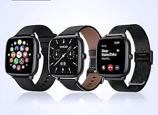 ساعة ذكية هينو تيكو SQ_19 بشاشة AMOLED، بطارية تدوم 10 أيام، 3 أحزمة، شحن لاسلكي (أسود)