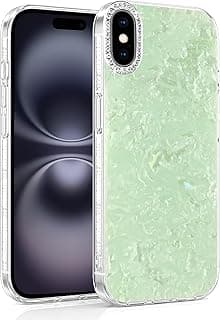جراب Dl3 Mobilak بتصميم رخامي لامع لهاتف ابل iPhone X/iPhone XS، غطاء خلفي صلب مع إطار سيليكون TPU ناعم، إطار كاميرا مرصع، جراب حماية نحيف ومضاد للصدمات - أخضر نعناعي