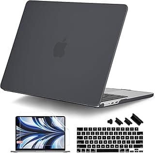 جراب DONGKE متوافق مع ابل MacBook Air 13.6 بوصة M2 إصدار 2022 2023 A2681، جراب بلاستيك صلب مع غطاء كيبورد وشاشة حماية (أسود مطفي)