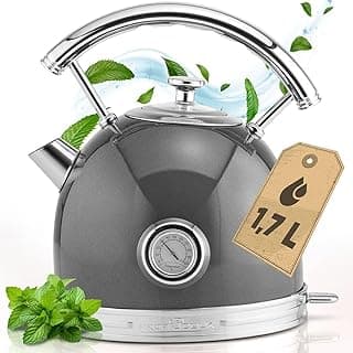 غلاية ProfiCook® سعة 1.7 لتر بتصميم كلاسيكي - غلاية ريترو بهيكل معدني صلب، لمسات كروم، شاشة عرض درجة الحرارة، 2200 وات - PC WKS 511192 أنثراسيت