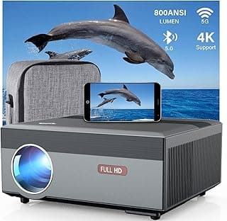 جهاز عرض لاسلكي 5G واي فاي 1920*1080 يدعم 4K افلام اندرويد FHD مع بلوتوث 5.0 منفذ ار جيه 45 4D و±50 درجة مكبر صوت هاي سينما منزلي لالعاب الفيديو PPT 1920 x 1080 أسود