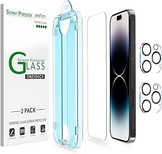 سكرين بروتكتور ون تاتش متوافق مع ايفون 14 Pro Max (6.7 بوصة) 2022 مع حماية لعدسة الكاميرا، تركيب سهل، متوافق مع Dynamic Island، ضد الفقاعات، زجاج مقوى، عبوة 2+2