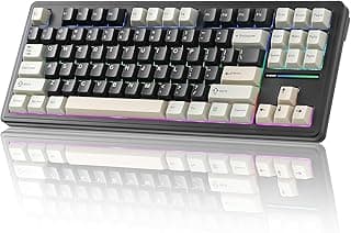 كيبورد ميكانيكي YZ87، كيبورد جيمنج لاسلكي TKL قابل للتبديل السريع مع حشوة 4 طبقات، اتصال BT5.0/2.4G/USB-C مع إضاءة RGB (أسود، Milk Switch)