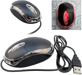 ماوس ضوئي سلكي USB - تصميم عصري مريح، كابل طويل، متوافق مع ويندوز 10، 7، فيستا، اكس بي - اسود