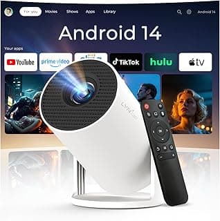 [تطبيقات مدمجة وتحديث 2025] بروجيكتور ذكي مع واي فاي 6 وبلوتوث 5.4، دقة 1080P 4K Full HD، تصحيح تلقائي للأبعاد 360 درجة، سينما منزلية محمولة لنظام iOS/Android