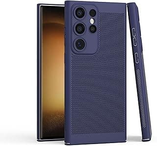 جراب لهاتف سامسونج Galaxy S22 Ultra (6.8 بوصة) مع خاصية تبريد وحماية مدمجة لعدسة الكاميرا، غطاء صلب نحيف ومضاد للبصمات - أزرق