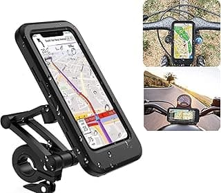 [MAHAYOGI] Waterproof Phone Holder for Motorcycle Mountain Bicycle Scooter, 360 ° Rotation Handlebar Clamp Mount, Universal Compatibility, Easy Installation, High Sensitive Touch Screen (Black)