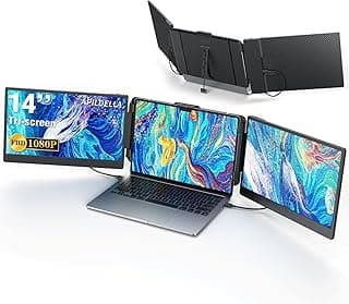 APILDELLA شاشة لابتوب ثلاثية 14 بوصة، شاشة مزدوجة محمولة FHD 1080P للابتوب عبر USB C وHDMI، شاشة توصيل وتشغيل لثلاث شاشات لماك/ويندوز، تناسب لابتوب 13-17.3 بوصة
