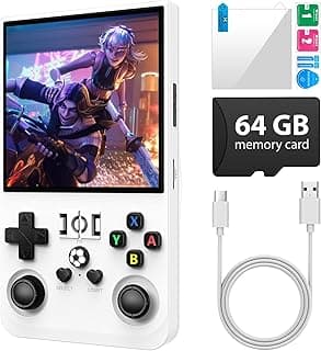 جهاز تشغيل العاب الفيديو الرقمية R36Max محمول باليد، وحدة تحكم ألعاب فيديو 4.0 بوصة اي بي اس مع بطاقة تي اف 64GB وأكثر من 18000 بلس لعبة رترو مثبتة مسبقا، بطارية 4000mAh من هيرينبو، لون أبيض