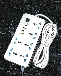 محول طاقة ذكي متعدد المخارج بواجهة USB - ابيض واسود - من جينيريك