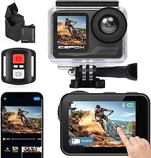 كاميرا اكشن 4K 60FPS بدقة 20 ميجابكسل، للتصوير تحت الماء مع مثبت الكتروني EIS، زووم 5X، دعم تطبيق لتعديل الفيديو والصور، كاميرا مقاومة للماء مع واي فاي وريموت كنترول لركوب الدراجات والسباحة والغوص