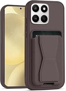 جراب محفظة جلد متوافق مع Honor X6C، غطاء خلفي جلد مع إطار TPU، جراب حماية ضد الصدمات مع حامل بطاقات (بني داكن)