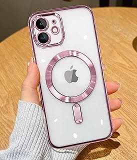 Case for iPhone 11 (6.1 Inch) MagSafe with Camera Lens Protector,Magnetic Clear Case Full Protection Plating Anti-Scratch Slim Thin Case Cover (Pink)