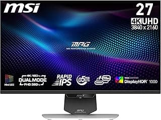 MSI شاشة العاب ام بي جي 274URDFW E16M 27 انش 4K UHD - لوحة IPS سريعة 3840×2160، 0.5 مللي ثانية، شاشة HDR 1000، ميني ليد، وضع مزدوج، HDMI 2.1، DP 1.4a، USB C (PD 98W)، ارتفاع وامالة قابل للتعديل، ابيض