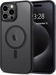 جراب لهاتف ابل 15 Pro Max مغناطيسي متوافق مع MagSafe، ممتص صدمات TPU ناعم، ظهر صلب شفاف غير لامع، نحيف ومقاوم للصدمات (أسود)