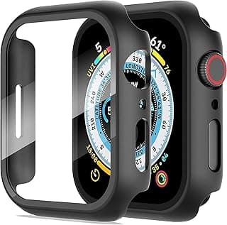 Hard Case Designed for Apple Watch Series 3/2/ 38mm, Built-in 9H [HD Clear] Tempered Glass Screen Protector, [Full Protection] Slim Cover for iWatch Series 3/2/1 38mm (Black)