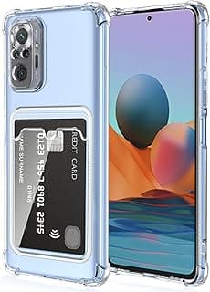 جراب لهاتف شاومي Redmi Note 10 4G / Note 10S شفاف مع مكان للكارت، ظهر محفظة، سيليكون TPU ناعم، مضاد للصدمات مع حماية لعدسة الكاميرا