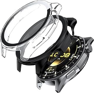 عدد 2 جراب حماية لساعة هواوي GT 6 مقاس 46MM، إطار صلب مع اسكرينة زجاجية، شفاف وأسود