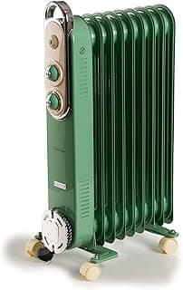 Vintage Oil Radiator, 9 Heating Elements, 2000W, 3 Power Levels, Handle and Wheels for Easy Transport, Green (By De'longhi Group)