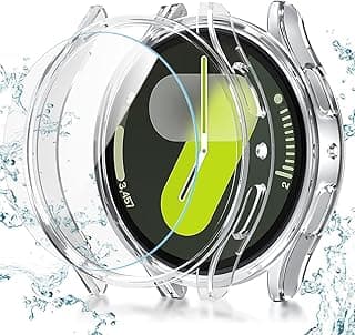 متوافق مع سامسونج Galaxy Watch 7 مقاس 40 مم جراب بولي كربونات صلب مع زجاج مقوى، مضاد للصدمات والخدش - للرجال والنساء (شفاف)