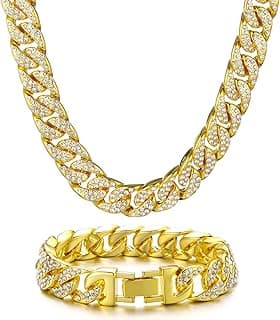 Saintda Cuban Link Chain and Bracelet Set for Men Women Iced Out Diamond Gift for Boys Hip Hop Rapper Jewelry