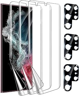 [3+3 Pack] for Samsung Galaxy S22 Ultra 5G Screen Protector [Not Glass], 3Pcs Flexible TPU Film with 3PcsTempered Glass Camera Lens Protector, Fingerprint Compatible
