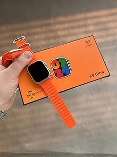 X9 Ultra Smart Watch 2.02 Inch Super AMOLED Screen Compatible with Wearfit Pro App for iOS and Android Ipx67 Waterproof - Gold with Orange Band