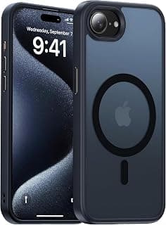 جراب مغناطيسي قوي لهاتف iPhone 17e / iPhone 16e، [حماية من السقوط بمعايير عسكرية 10 قدم] [متوافق مع MagSafe] جراب سيليكون مطفي نحيف، ظهر شفاف، أسود