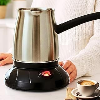 one year warranty_Stainless Steel Coffee Maker With Separate Base, Turkish Coffee Maker, Capacity 600 ml, Electric Kettle 1000 Watts, Silver, For Home, Office, Trips, Hajj And Umrah