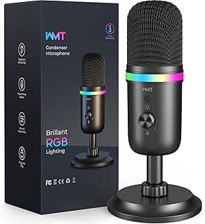 Gaming USB Microphone- Condenser Microphone for PC/MAC/PS4/PS5/Phone- Cardioid Mic with Brilliant RGB Lighting Headphone Output Volume Control, Mute Button, for Streaming Podcast YouTube Discord