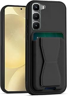 جراب محفظة جلد متوافق مع Infinix Hot 60 Pro+ Plus، غطاء خلفي جلد مع إطار TPU، جراب حماية ضد الصدمات مع حامل بطاقات (أسود)