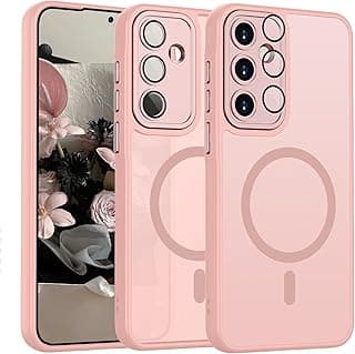 جراب مغناطيسي لسامسونج Galaxy A17، مطفي شفاف، حماية كاملة للكاميرا، تصميم مضاد للصدمات، متوافق مع ستاند مغناطيسي (وردي، سامسونج Galaxy A17 4G / سامسونج Galaxy A17 5G)
