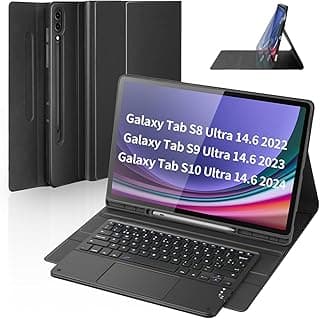 جيه اي اس دبليو او حافظة كيبورد اسبانية (تتضمن Ñ) لسامسونج جالكسي تاب 14.6 انش S10 الترا / S9 الترا / S8 الترا، كيبورد بلوتوث قابلة لاعادة الشحن مع لوحة لمس ومغناطيسية