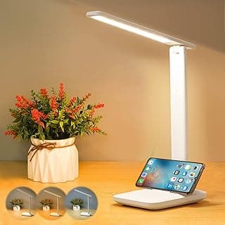 أباجورة مكتب، محمولة LED مع منفذ شحن USB، قابلة للطي، 3 أوضاع ألوان، تحكم باللمس، متعددة الوظائف
