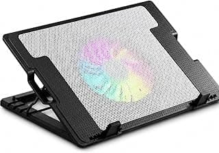 قاعدة تبريد لابتوب مع مروحة، حامل لابتوب قابل للتعديل مع مروحة USB هادئة واضاءة LED، تدفق هواء فائق، مبرد نوت بوك مضاد للانزلاق للمكتب والالعاب، ZR450 (ابيض)