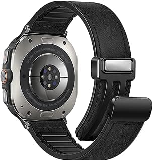 استراب ساعة جلد مغناطيسي متوافق مع سامسونج Galaxy Watch Ultra 47mm (2024)، تصميم مشبك مغناطيسي قابل للتعديل، استراب بديل كلاسيكي للرجال والنساء