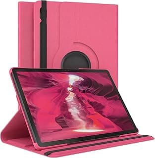 جراب تابلت لاجهزة ابل ايباد وسامسونج Galaxy Tab S10 Lite مقاس 10.9 بوصة، جراب حماية ذكي قابل للدوران 360 درجة مع مسند - جلد صناعي وردي