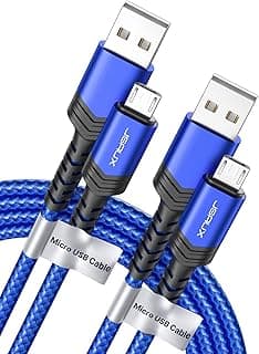 كابل شحن Micro USB أندرويد بسلك مضفر من النايلون متوافق مع جالاكسي S7 وS6 وJ7 وايدج ونوت 5 وKindle وام بي 3 غيرها من جيه سوكس، 2 م، أزرق
