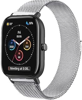 سوار ستانلس ستيل مغناطيسي 20 مم لساعات Amazfit GTS 2 Mini/GTS 4 Mini/GTS 3/GTS 2/GTS 2e/GTR 42mm/Bip/Bip Lite/Bip U/Bip 3/Bip 3 Pro/GTS 4 - فضي