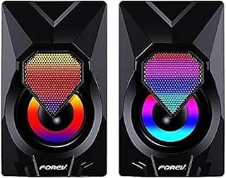 سماعات ألعاب الكمبيوتر FV-209 - 3 واط × 2، إضاءة RGB، ستيريو سلكي صغير - منفذ 3.5 ملم + منفذ USB 2.0، تعمل بالكهرباء للألعاب/الأفلام/الموسيقى/الكمبيوتر/اللابتوب