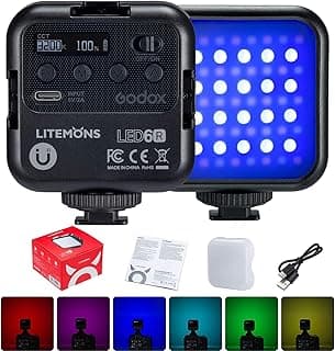 إضاءة فيديو LED GODOX LITEMONS LED6R RGB للتصوير 3200K-6500K CRI95، 13 وضع تأثيرات، 36,000 لون، تستخدم للسيلفي والبث المباشر وإضاءة الحفلات
