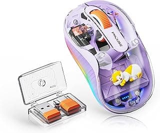 FMOUSE Cute Wireless Mouse Bluetooth Rechargeable, 2.4G & Dual BT Silent Computer Mouse with RGB Light, 4 Adjustable DPI, Purple Transparent Shell Figurine Design with Cat Doll for Laptop PC MacBook
